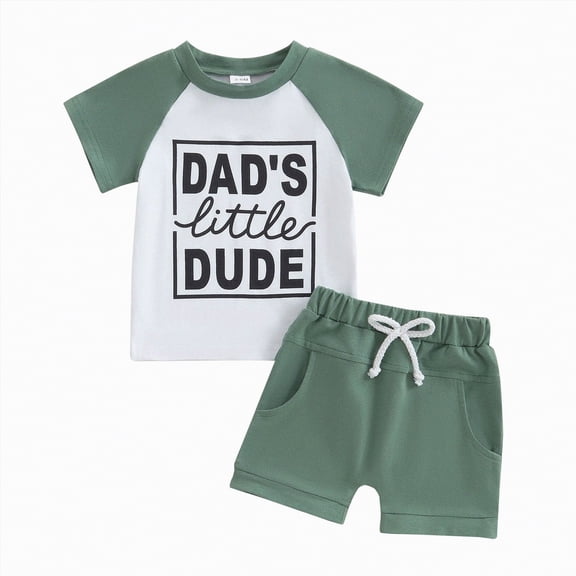 TOWED22 Toddler Kid Boy Clothes Dinosaur Pattern Round Neck Short Sleeve Tee Shirt Drawstring Shorts 2pcs Summer Outfits(Green,18-24 M)