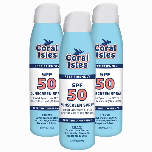 Spray de protección solar Coral Isles Reef Safe SPF 50, 180 ml, paquete de 3
