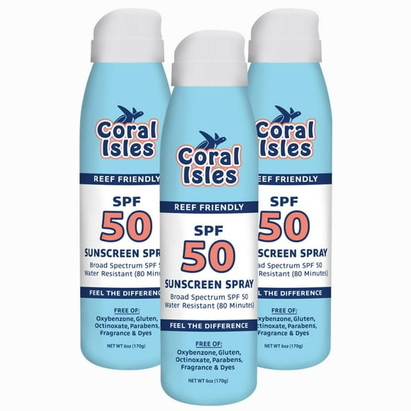 Spray de protección solar Coral Isles Reef Safe SPF 50, 180 ml, paquete de 3