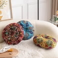 thumbnail image 4 of Monebena Round Floor Pillow Cushion Pleated Throw Pillows Boho Printed Accent Pumpkin Decorative Throw Pillows with Button Cotton Linen Pillow Cushion for Sofa Couch Vanity Chair Bed Diameter 14", 4 of 10