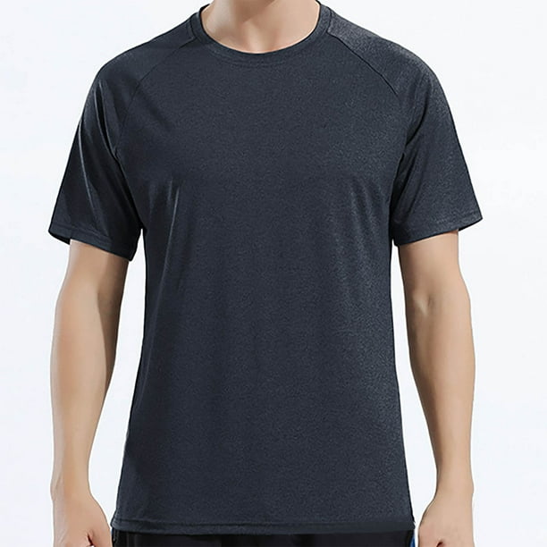 Playera Elvqul Hombre Negro Casuales Cuello Redondo de Color Sólido Manga Corta