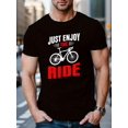 thumbnail image 1 of Men's Casual Polyester Crew Neck T-Shirt with "Just Enjoy The Ride" Bicycle Print, Regular Fit Knit Fabric Top with Slight Stretch and Patterned Alphabet Design Tee For Adult, Men, Women, Teen, Teen, 1 of 5