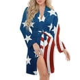 thumbnail image 5 of American Flag Blue Red White Night Robe Long Sleeve V Neck Robe With Belt Women's Sleepwear Dresses, 5 of 9
