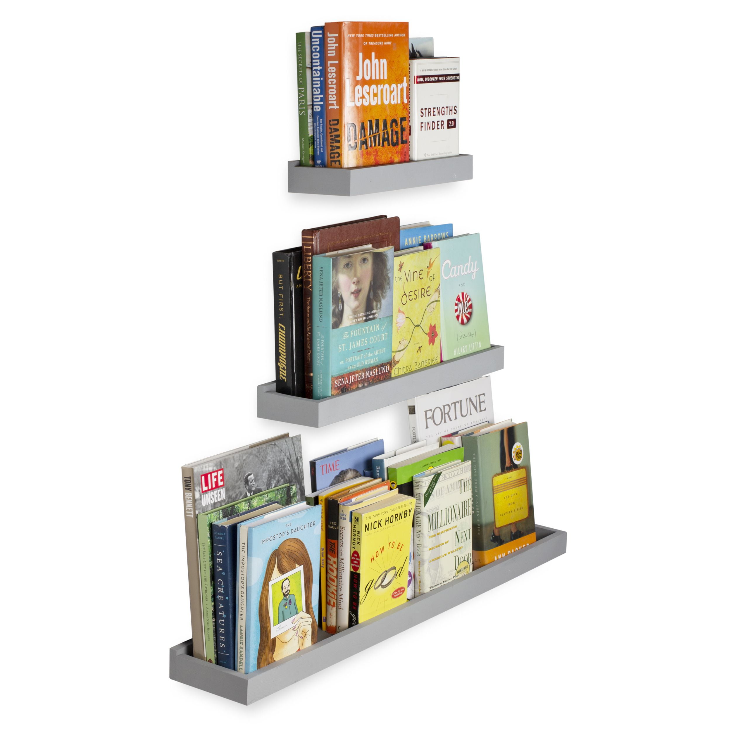 Wallniture Philly Varying Sizes Wall Mounted Bookcases Wood Tray Shelf