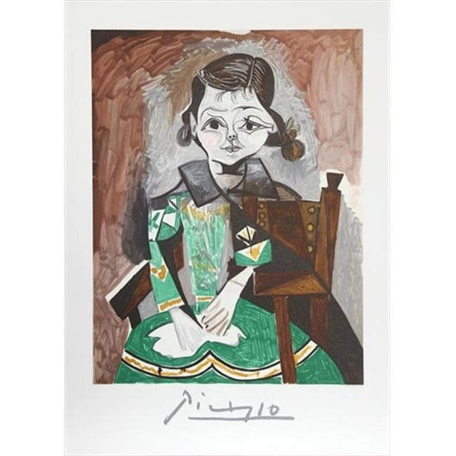 Pablo Picasso 2041 Petite Fille à la Robe Verte - Lithographie sur Papier 29 Po. x 22 Po. - Vert - Marron - Gris