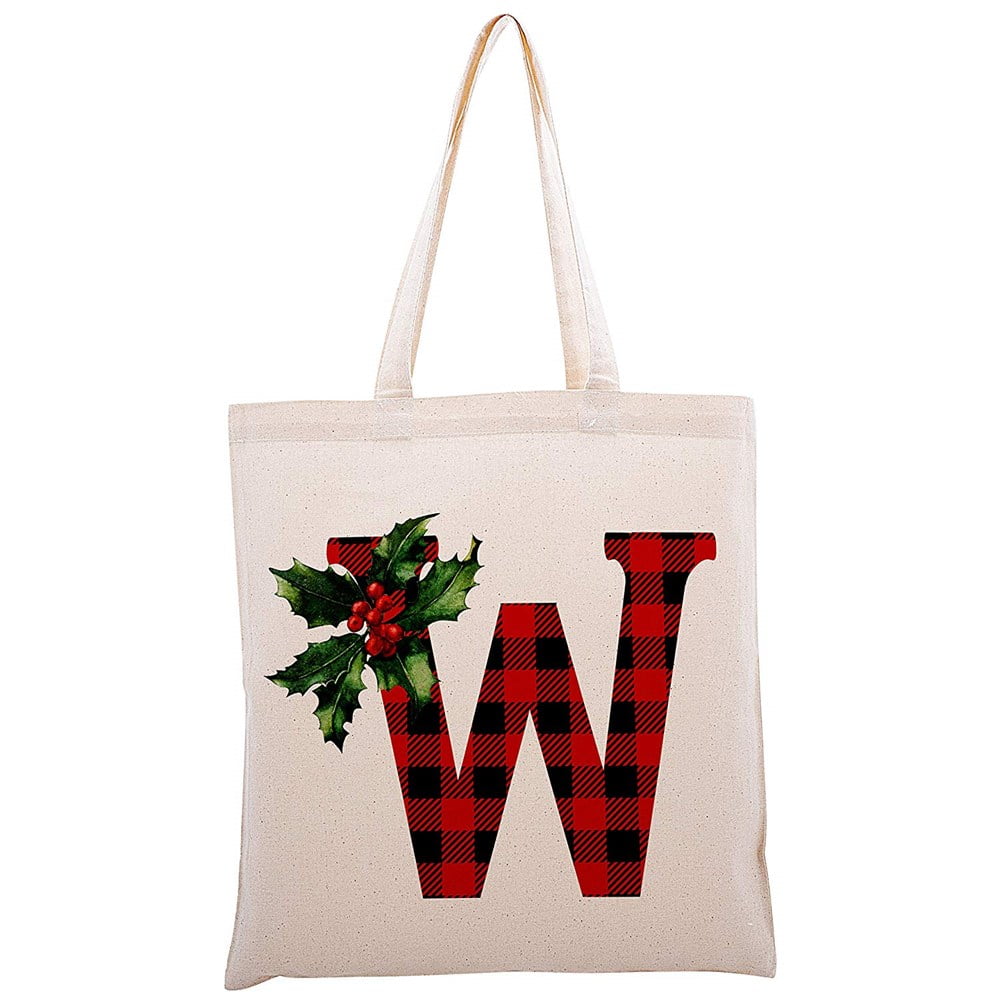 Personalized Initial Christmas Tote Bag Customized Floral Gift Bag