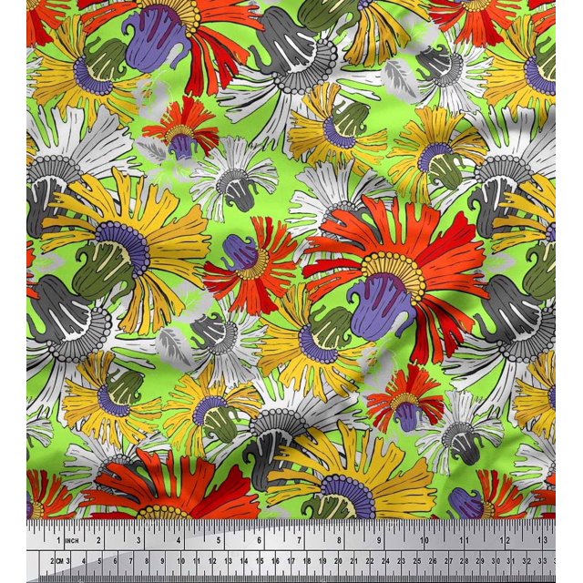 Soimoi Poly Georgette Fabric Flower Artistic Decor Fabric Printed Yard 42 Inch Wide