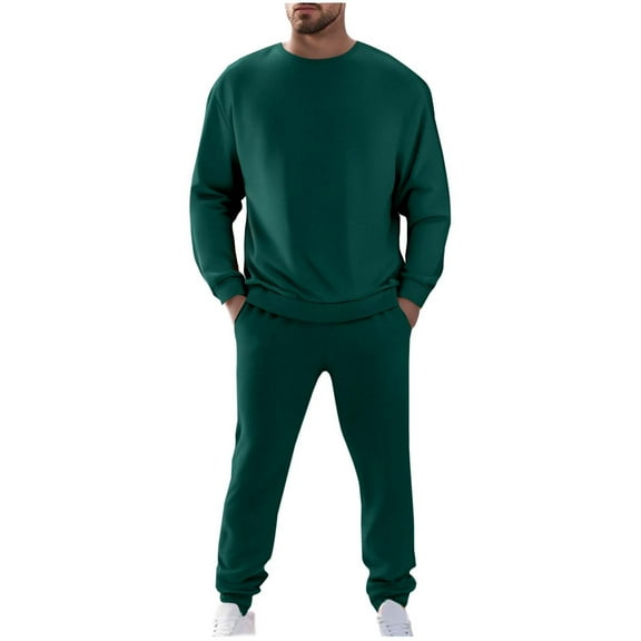 EOYWHK Plus Size Sweat Suits for Men Long Sleeve Fleece Lined Crewneck Sweatshirts and Elastic Waist Sweatpants with Pockets