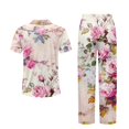 thumbnail image 6 of TSOVTHRID Vintage Rose Print Pajama Set for Women Soft Short Sleeve Pajama with Long Pants Breathable Nightwear, Size M, 6 of 7