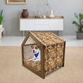 thumbnail image 3 of City Pet House, Panoramic Illustration Cartoon Style Various Buildings Vintage Cityscape Print, Outdoor & Indoor Portable Dog Kennel with Pillow and Cover, 5 Sizes, Green Orange Beige, by Ambesonne, 3 of 5