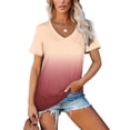 thumbnail image 4 of Teissuly Womens Fashion Gradient Color V-Neck Short Sleeve T-shirt Tops Blouse, 4 of 8