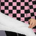 thumbnail image 3 of Oversized Wearable Blanket Hoodie,Black and Pink Checkerboard Pattern Sherpa Blanket Hoodie with Super Pockets,Super Warm Fuzzy Pullover for Women & Men, 3 of 6