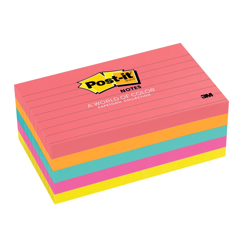 Postit Sticky Notes, 3" x 5", Cape Town Collection, 5 Pads Walmart