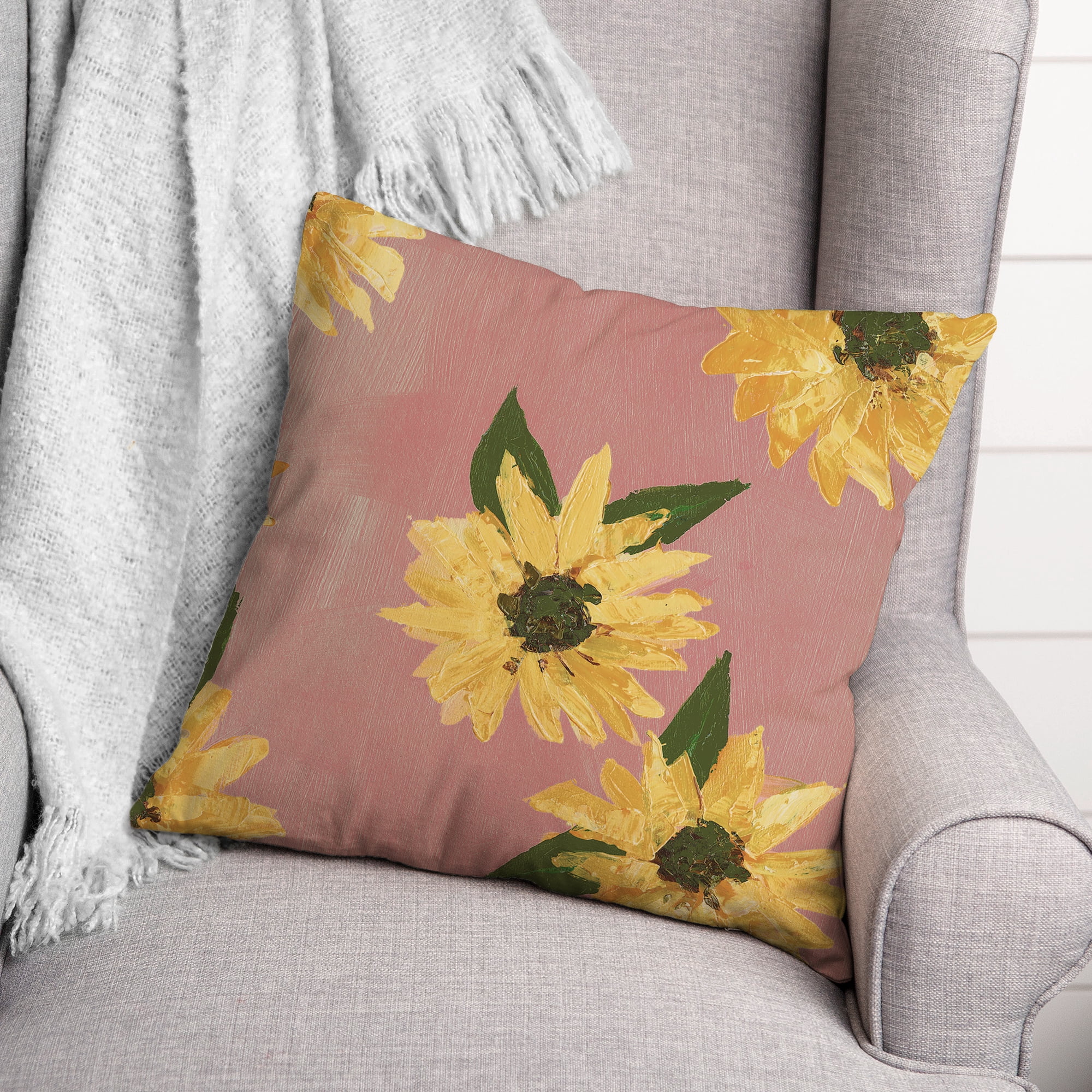 Creative Products Painted Sunflower Pink 16 x 16 Indoor / Outdoor Pillow