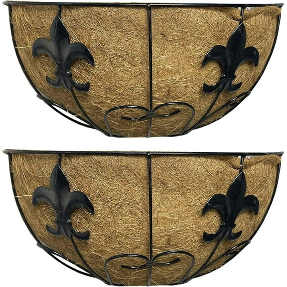 Ashman 16" Inch Metal Hanging Planter Basket (2 Pack) with Coco Coir Liner Round Wire Plant Holder Chain Porch Décor Flower Pots Hanger Garden Decoration Indoor Outdoor Watering Hanging Baskets