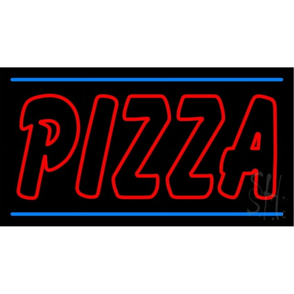 Double Stroke Red Pizza with Green Border LED Neon Sign 13 x 24 - inches, Clear Edge Cut Acrylic Backing, with Dimmer - Bright and Premium built indoor LED Neon Sign for restaurant decor.