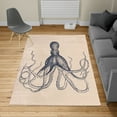 thumbnail image 2 of Octopus Turkish Area Rug, Monochrome Marine Animal Tentacles in Sketch Subaquatic Life Art, Soft Carpet for Living Room Decor with Distressed Look, 5.2' X 7.6', Dark Teal, by Ambesonne, 2 of 4