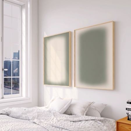 Sage Green Aura Prints Green Abstract Positive Gradient Spiritual Wall Art Set 2 Unframed Paper Print 8x12