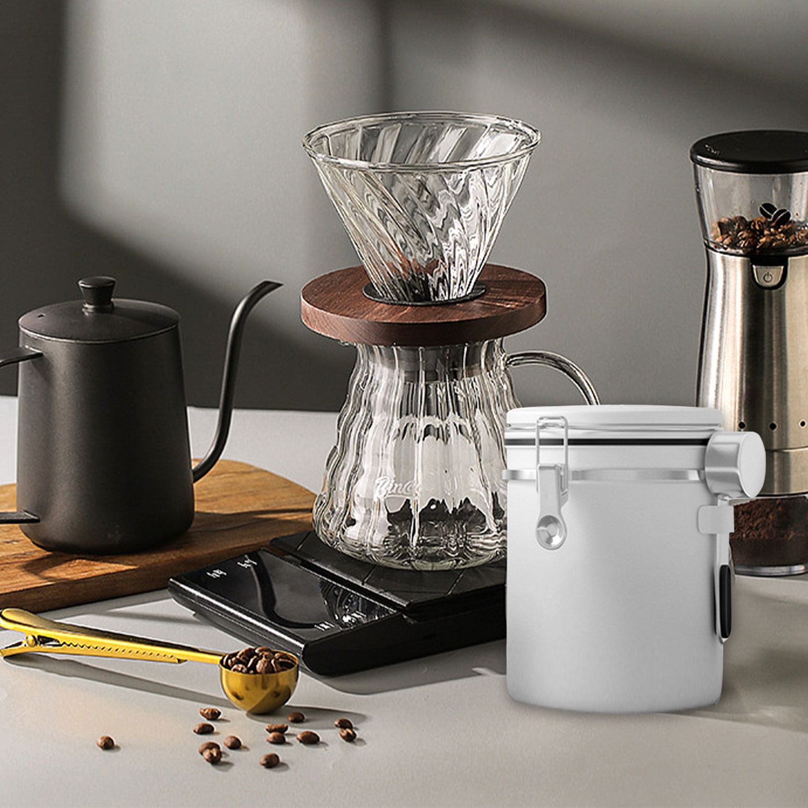 TACILIP Kitchen Organization, Coffee Canister, Airtight Stainless Steel Kitchen Food Storage Container With Date And Scoop For Grounds Coffee,Beans, Tea, Flour, Cereal, Sugar(1.8L), Room Storage