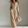 thumbnail image 2 of JoveMarine Jumpsuits for Women Casual V Neck Long Sleeve - with Pockets Everyday One Piece, Womens Jumpsuits Relaxed Fit Jumpsuit, Casual Jumpsuits for Women for Daily,Khaki S, 2 of 6