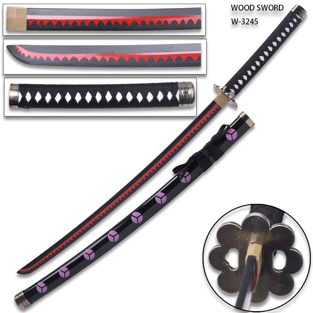 One Piece Roronoa Zoro Shusui Wooden Katana Cosplay Sword with Scabbard, O Wazamono Replica Prop for Costume and Display, 41 in