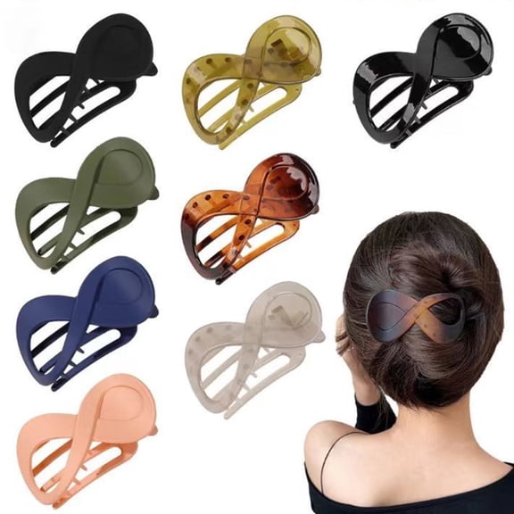 DUAIU 8Pcs Hair Claw Clips,8 Shape Acrylic Curved Hair Claw Clips Thick Hair Flat Alligator Hair Clips Strong Grip Hair Banana Barrettes for Styling Hair Accessories for Women and Girls