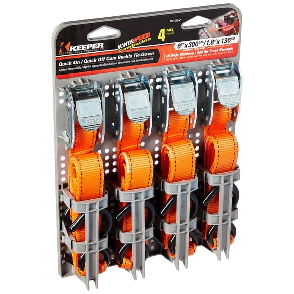 Hebilla tipo leva Tie-Down Keeper 05108-V de 1,8 m x 2,5 cm, 300 kg, paquete de 4