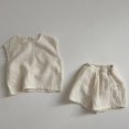 thumbnail image 1 of Traje de verano para niños de estilo coreano, cómodo Color sólido, pantalones cortos elegantes de manga corta, conjunto de 2 piezas para niños medianos y pequeños, 1 of 5