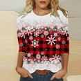 thumbnail image 2 of Wycnly Holiday Deals Winter Tee Tops for Women Womens Christmas Shirts Xmas Round Neck Lightweight Ladies Pullover Blouses Fashion Snowflake Print Tee Tops Fall 3/4 Sleeve Tops Christmas Clearance, 2 of 5
