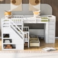 thumbnail image 2 of L Shaped Triple Bunk Beds with Storage, Twin-Twin over Full Bunk Bed with Desk, Wardrobe, Storage Staircase and 3 Drawers, Wooden Bed Frame with Safety Guardrails & Slats Support, White, 2 of 9