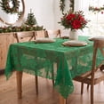 thumbnail image 3 of Sm:)e Poinsettia Embroidery Lace Tablecloth 60x104 Inch, Green, Vintage Floral Fabric Classy Vintage Reception Decor, 3 of 6
