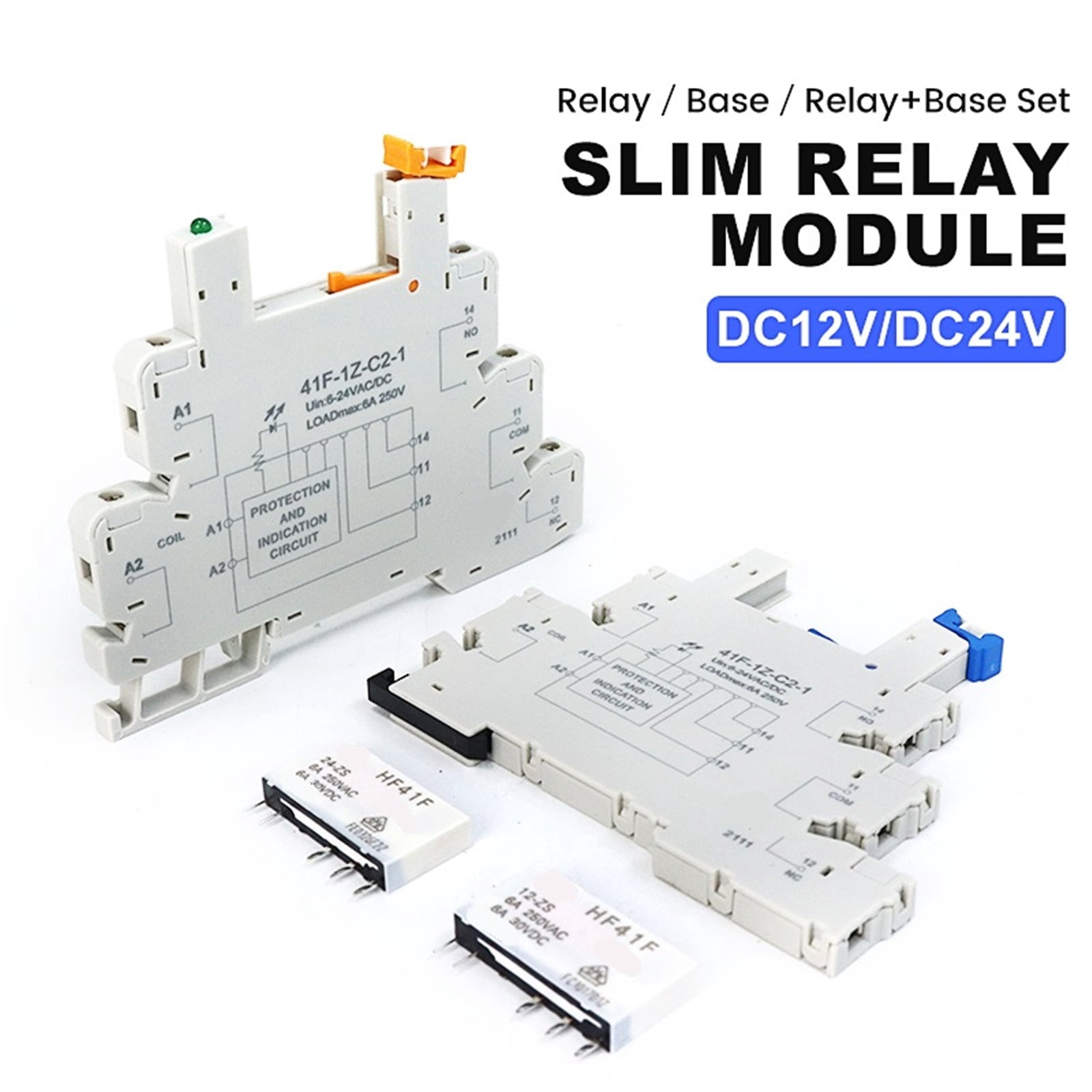 EJYWPSWD Ultra Thin Relay Module DIN Rail Mounting HF41F 12-ZS 24-ZS Ultra Slim Ultra-thin Electromagnetic Relay DC 12V 24V 6A with LED