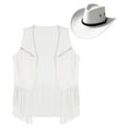 thumbnail image 3 of TiaoBug Men's Western Cowboy Cosplay Costume Tassel Rivets Waistcoat with Wide Brim Hats Sets White M, 3 of 5