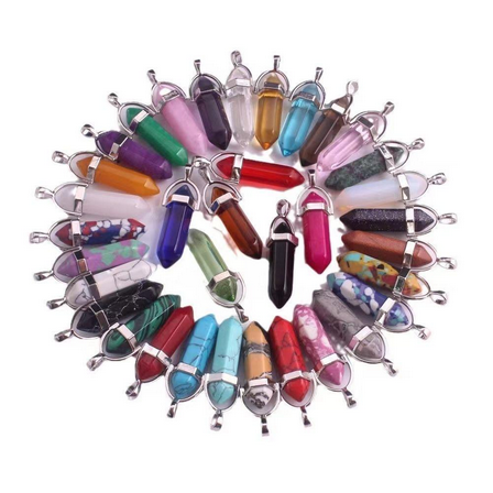 50Pcs Natural Stone Crystal Bullet-shaped Hexagonal Column Bracelet Pendant