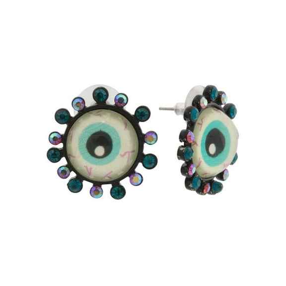 Betsey Johnson Eyeball Stud Earrings, Turquoise Crystal Accents, Post Back Closure