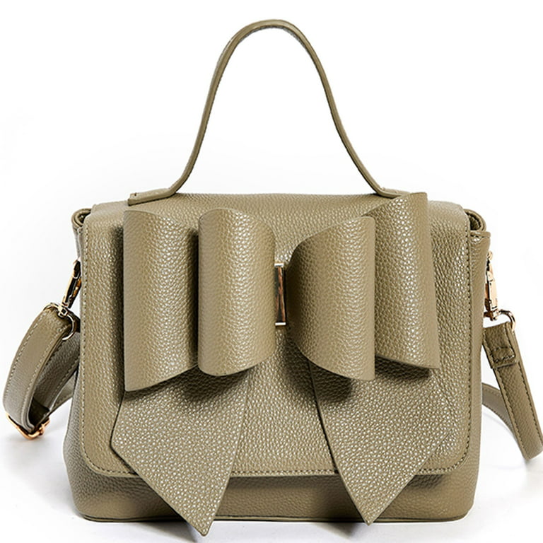 LIKE DREAMS Women's Eva Elegant Pebble Vegan Leather Bowtie Top Handle  Fashion Satchel Handbag (Olive)