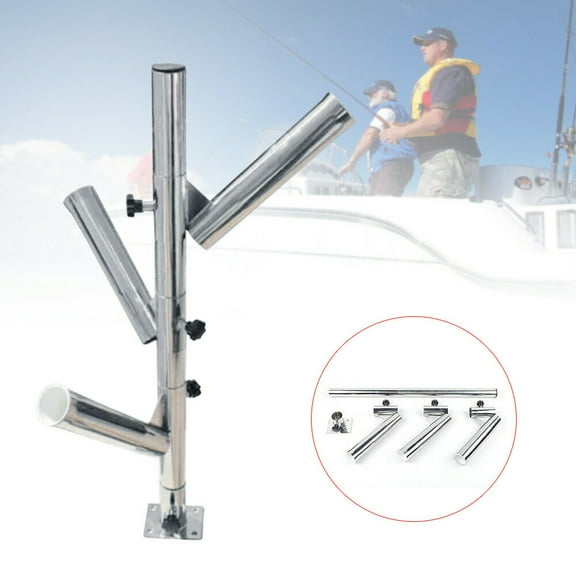 CNCEST Fishing Rod Holder Adjustable 3 Tubes Rod Holder Rocket Launcher 2.2" Clamp Rails Stainless Steel