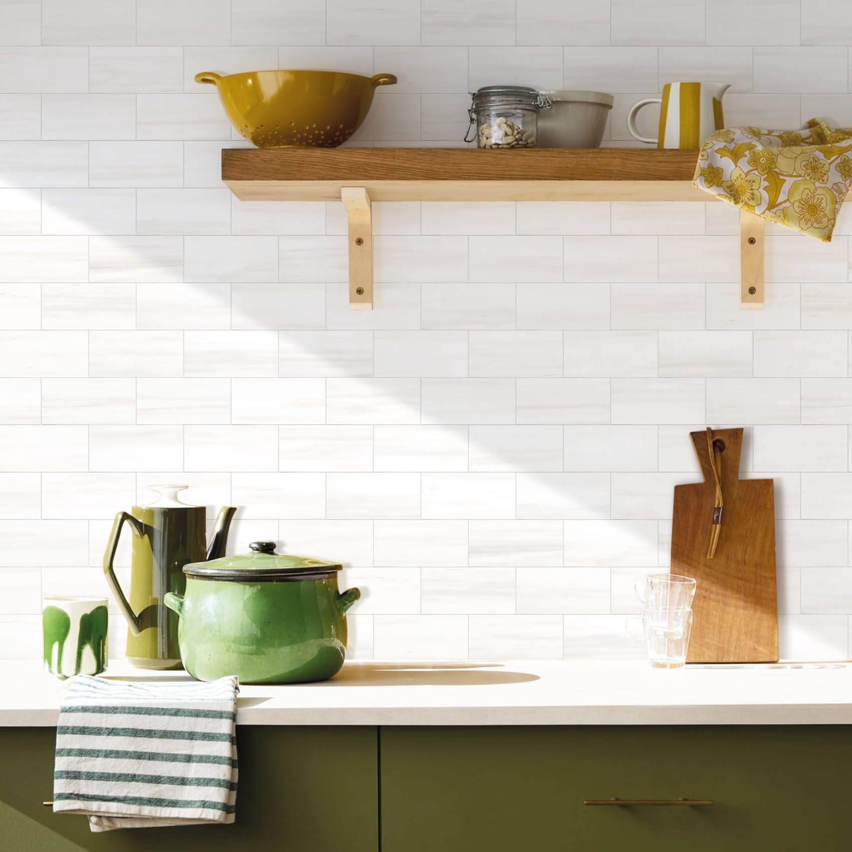100-piece Glossy Dolomite White Peel And Stick Backsplash 3''x6'' Pvc Subway With Grout  On For Kitchen/bathroom/fireplace