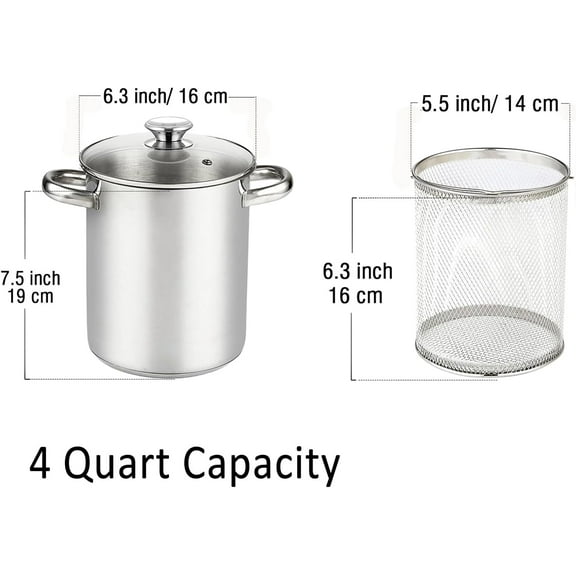 Japanese Tempura Deep Fryer Pot, 304 Stainless Steel with Oil Drip Drainer Rack, Glass Lid, 6.3 Inch/4 Quart for Kitchen Fries, Chicken