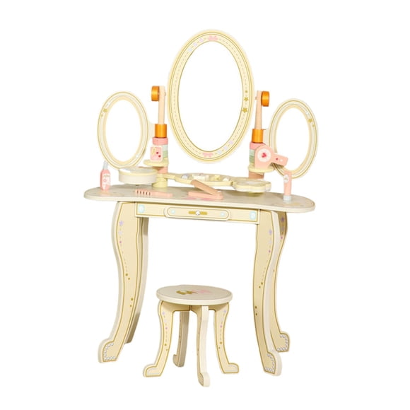 Tocador infantil de juguete para niñas, set de tocador de juguete para juegos de imitación, mesa de maquillaje, secador de pelo de juguete. amarillo