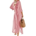 thumbnail image 2 of Innerwin Robe Chemise Manches Longues Dames Été Plage Robe d'Été Vacances Boutonnée Hawaïenne Maxi Robes Rose TG, 2 of 3