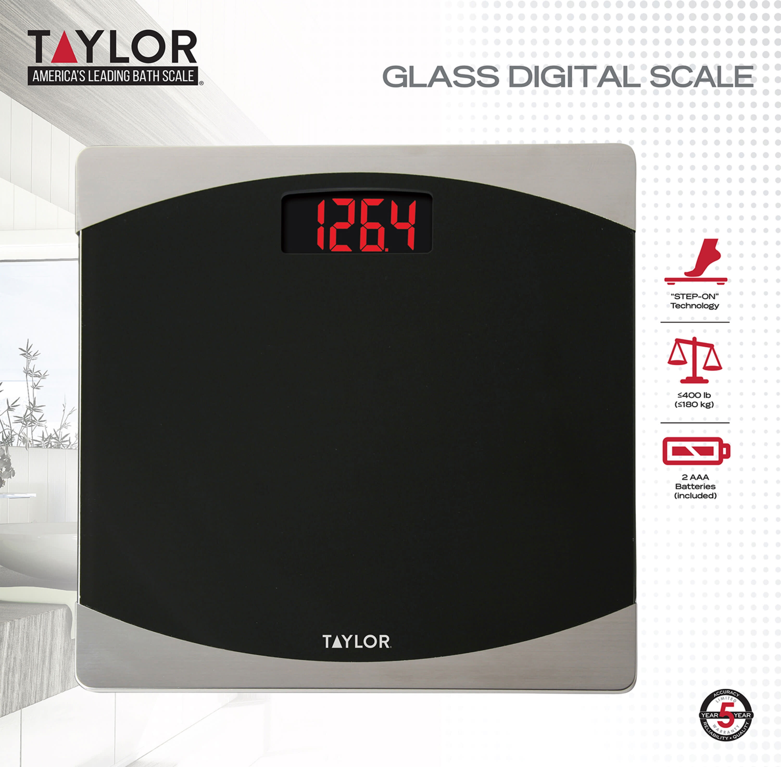 Taylor Digital 400 Lb. Glass Bath Scale, Black - Tahlequah Lumber