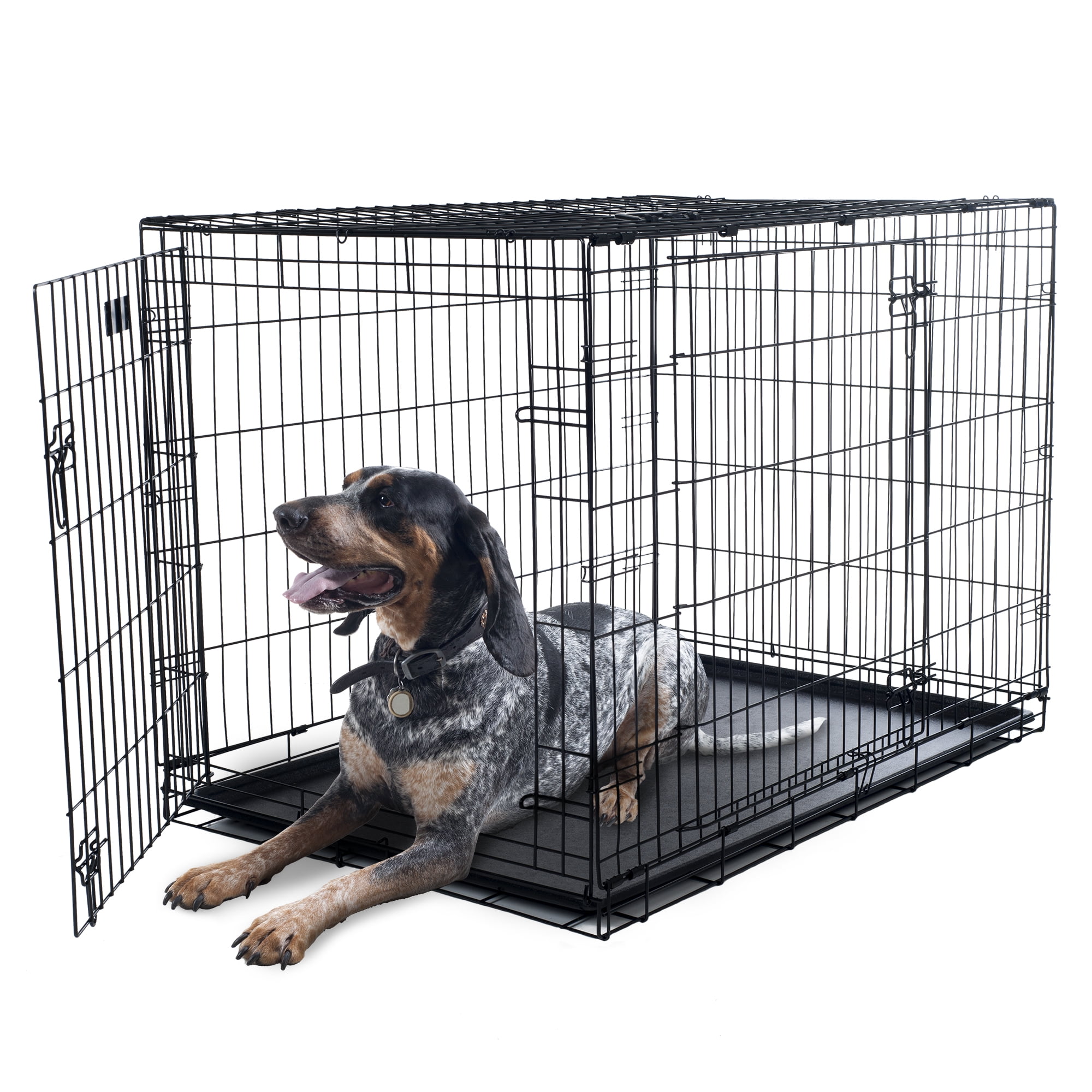 Large Dog Crate Kennel 42" Folding Metal Cage 2 Doors Pet ABS Pan XL