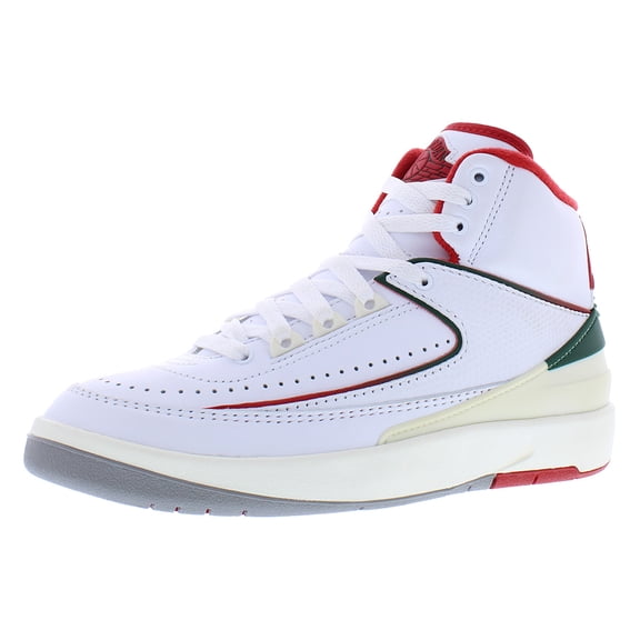 Nike Air Jordan 2 Retro Leather GS Boys Shoes Size 4.5, Color: White/Fire Red/Fir/Sail