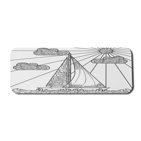 Nautical Computer Mouse Pad  Doodle Boat Floating on Waves Ornate Rope Features in Ocean Theme Art  Rectangle Non-Slip Rubber Mousepad Large  31  x 12  Gaming Size  Black White  by Ambesonne