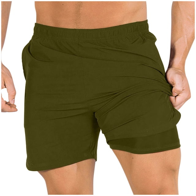 ohmzyzo Mens 2-in-1 Running Shorts Summer Quick Dry Gym Workout Athletic Training Shorts with Compression Liner