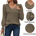 thumbnail image 4 of Weardear Puffy Sleeves Knit Tops for Women Long Sleeve Soft Sweater Pullover V Neck Lightweight Blouse, 4 of 5