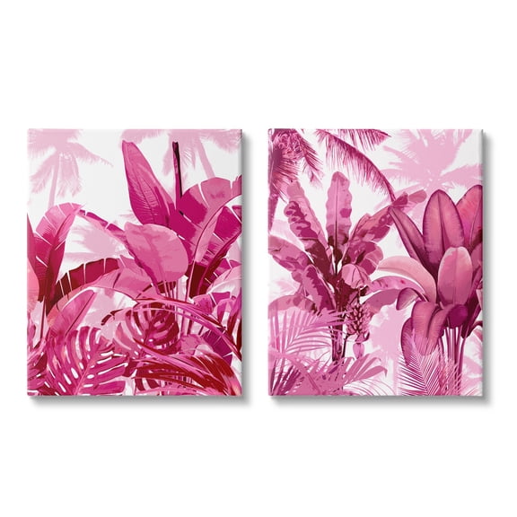 Stupell Industries Pink Palm Tree Leaves Botanical & Floral Painting Gallery Wrapped Canvas Art Print Wall Art, 16 x 20, Set of 2