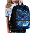 thumbnail image 3 of Binienty Blue Lightning Dinosaur 17 Inch School Backpack With Front Zipper Pocket Side Mesh Pouches Durable Bookbag For Teens Daily Class Travel Supplies Storage Bag, 3 of 6
