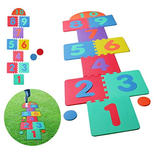 Tapis de Sol Puzzle en Mousse Hopscotch - 10 Carreaux de Grand Nombre (12" par 12" Blocs Carrés)